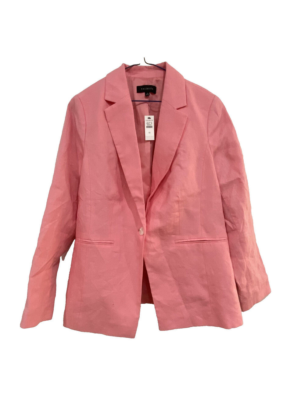 Talbots Size 10 Peachy Pink Linen Single Button Blazer Jacket Career Business